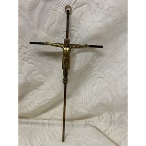 Vintage Brass Crucifix Christ Religious MCM Wall Hanging Cross Home Decor 12"x6"